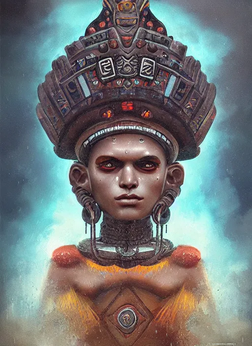 Image similar to portrait of tlaloc the aztec god of rain and thunder, by bogdan rezunenko and denys tsiperko and tom bagshaw