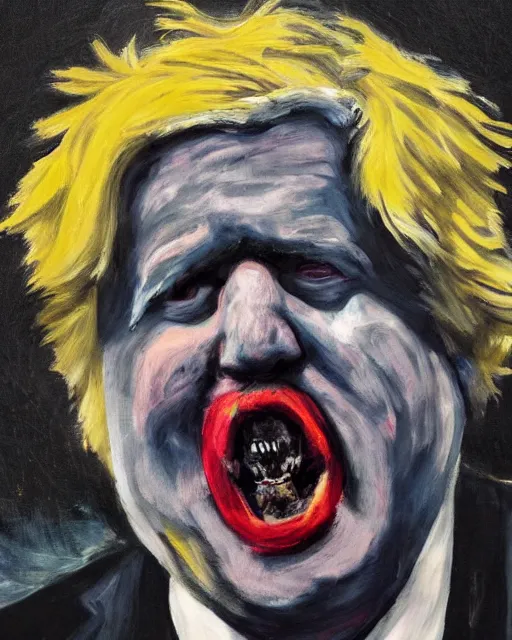 Image similar to dark impressionist painting of a horror portrait of boris johnson