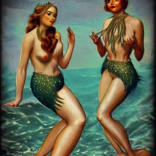 Prompt: arresting mermaids, vintage, realistic