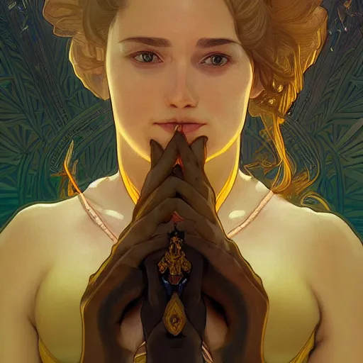 Image similar to humiliated man kneeling before a proud queen, yellow eyes, highly detailed, digital painting, artstation, smooth, sharp focus, illustration, art by artgerm and alphonse mucha, high definition digital art, in the style of ilya kuvshinov and Ross tran