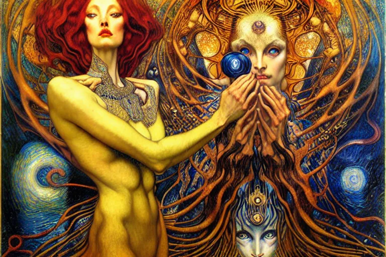 Image similar to Divine Chaos Engine by Karol Bak, Jean Delville, William Blake, Gustav Klimt, and Vincent Van Gogh, symbolist, visionary