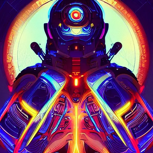 Image similar to symmetry! abstract futuristic robotic, psychedelic background, apex legends, epic lighting, illustration black outlining, ultra detailed, art by artgerm and greg rutkowski and alphonse mucha