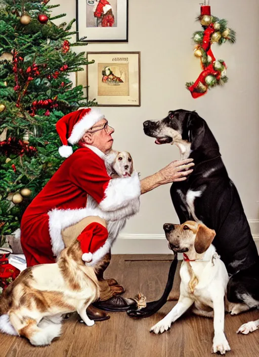 Image similar to a norman rockwell dog family christmas