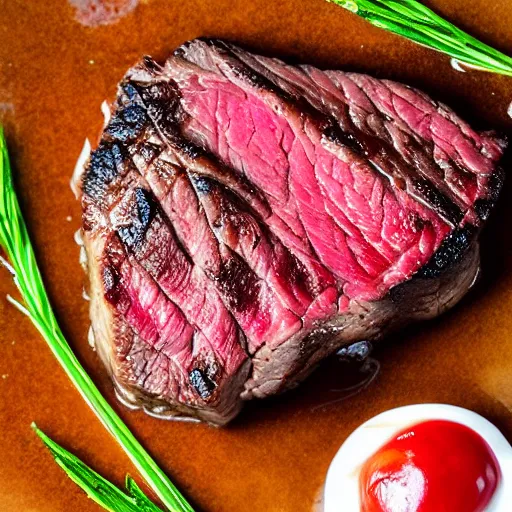 Image similar to medium rare steak, michellin star, award winning dish, food photography