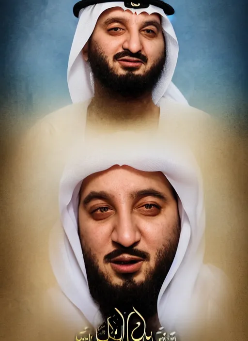 Image similar to portrait of sheikh ruler of dubai, djinn, head and torso only, cinematic lighting, studio quality, godly, cell shaded, 4 k, active, scenic, schizo, art style action bronson