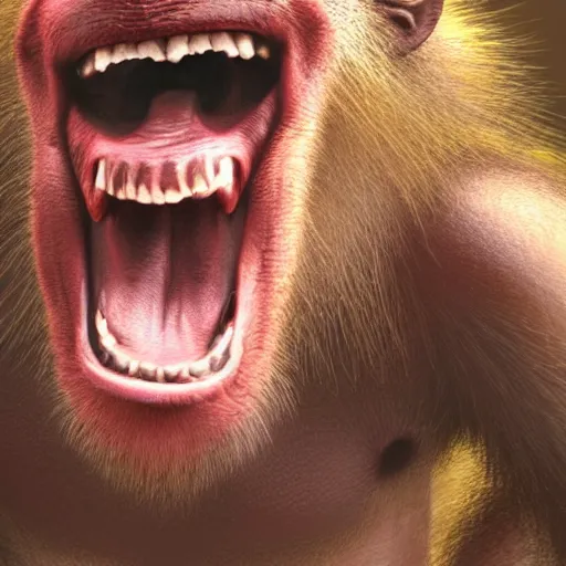 Image similar to Strong Angry Chimpanzee Screaming, Boris Vallejo, Epic, 8k resolution, ArtStation, Hyperrealistic