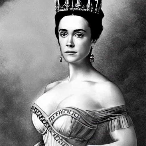 Image similar to frank frazetta portrait of jennifer connelly as queen victoria, full body, 8 k, realistic, photo real, smooth, sharp, intricate detail, hyper detail, dramatic lighting, dramatic shading