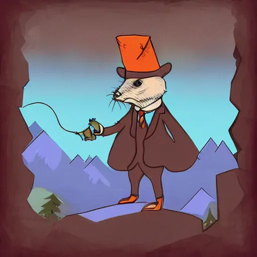 Prompt: a wizard rat smokes a pipe atop a mountain, 1930 photograph, colorized, full body, fancy clothes, magical particles