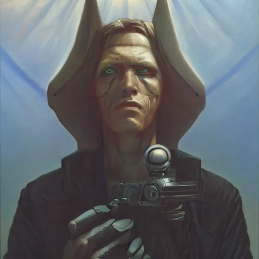 Image similar to Portrait of a sci-fi outlaw, by Gerald Brom