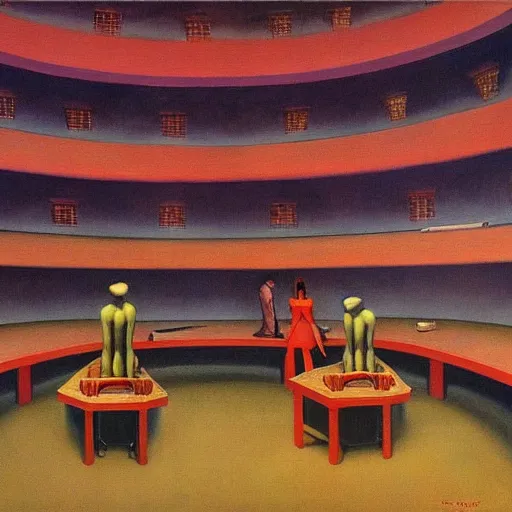 Image similar to death ray doomsday weapon observatory rotunda interior, dystopian, pj crook, edward hopper, oil on canvas