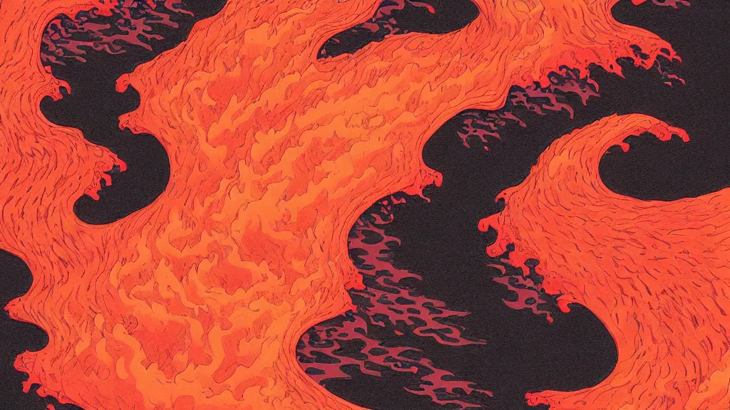 Image similar to a fiery lava tsunami in the style of hokusai, artstation, digital art,