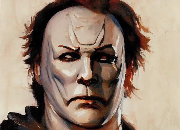 Image similar to a highly detailed beautiful portrait of michael myers by gregory manchess, james gurney, james jean