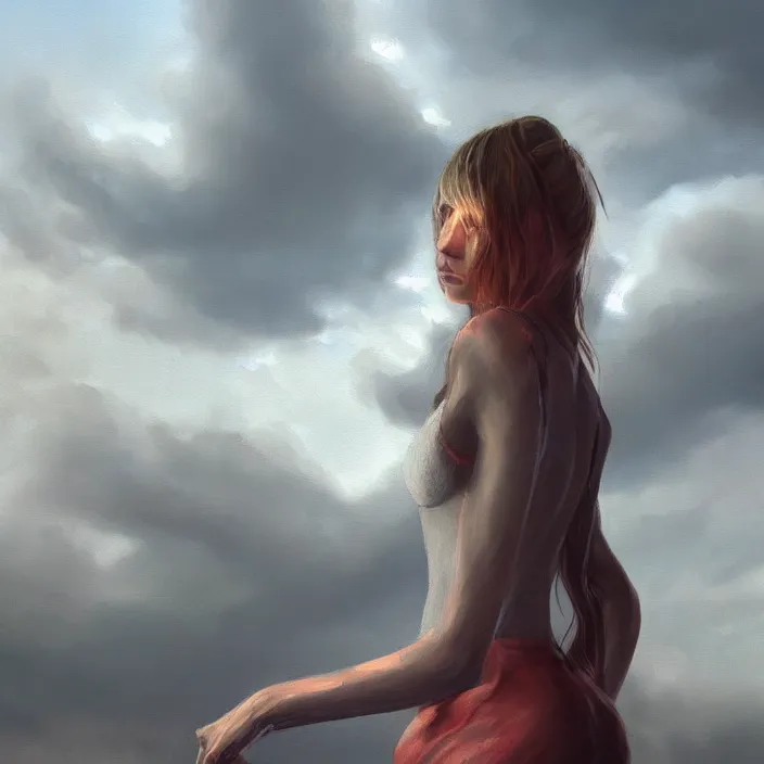 Prompt: Naomi a painting by Laura Wheeler Waring. details, smooth, sharp focus, illustration, realistic, cinematic, artstation, award winning, rgb , unreal engine, octane render, cinematic light, macro, depth of field, blur, red light and clouds from the back, highly detailed epic cinematic concept art CG render made in Maya, Blender and Photoshop, octane render, excellent composition, dynamic dramatic cinematic lighting, aesthetic, very inspirational, arthouse.