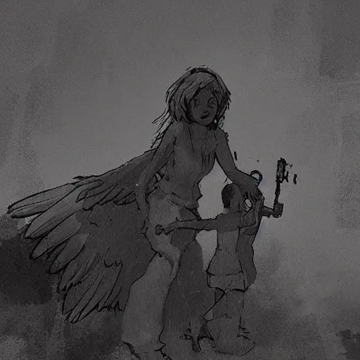 Image similar to Angel protecting child by Boris Groh, very detailed, deviantart, artstation