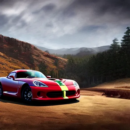 Prompt: “2013 Dodge Viper, Forza Horizon cover art, epic, cinematic, 4K”