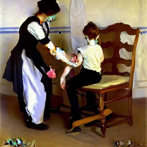 Image similar to vaccination, painting by john singer sargent, oil on canvas