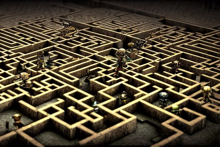 Prompt: steampunk robots in a maze by otto dix, tilt shift, ultra realistic, unreal engine, trending on artstation, 4 k