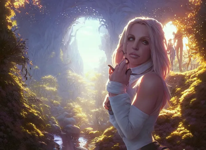 Prompt: highly detailed portrait of britney spears, stephen bliss, unreal engine, fantasy art by greg rutkowski, loish, rhads, ferdinand knab, makoto shinkai and lois van baarle, ilya kuvshinov, rossdraws, tom bagshaw, global illumination, radiant light, detailed and intricate environment