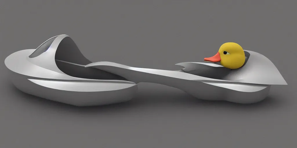 Prompt: Duck shaped spaceship, elegant, smooth shapes, duck head, duck themed, futuristic