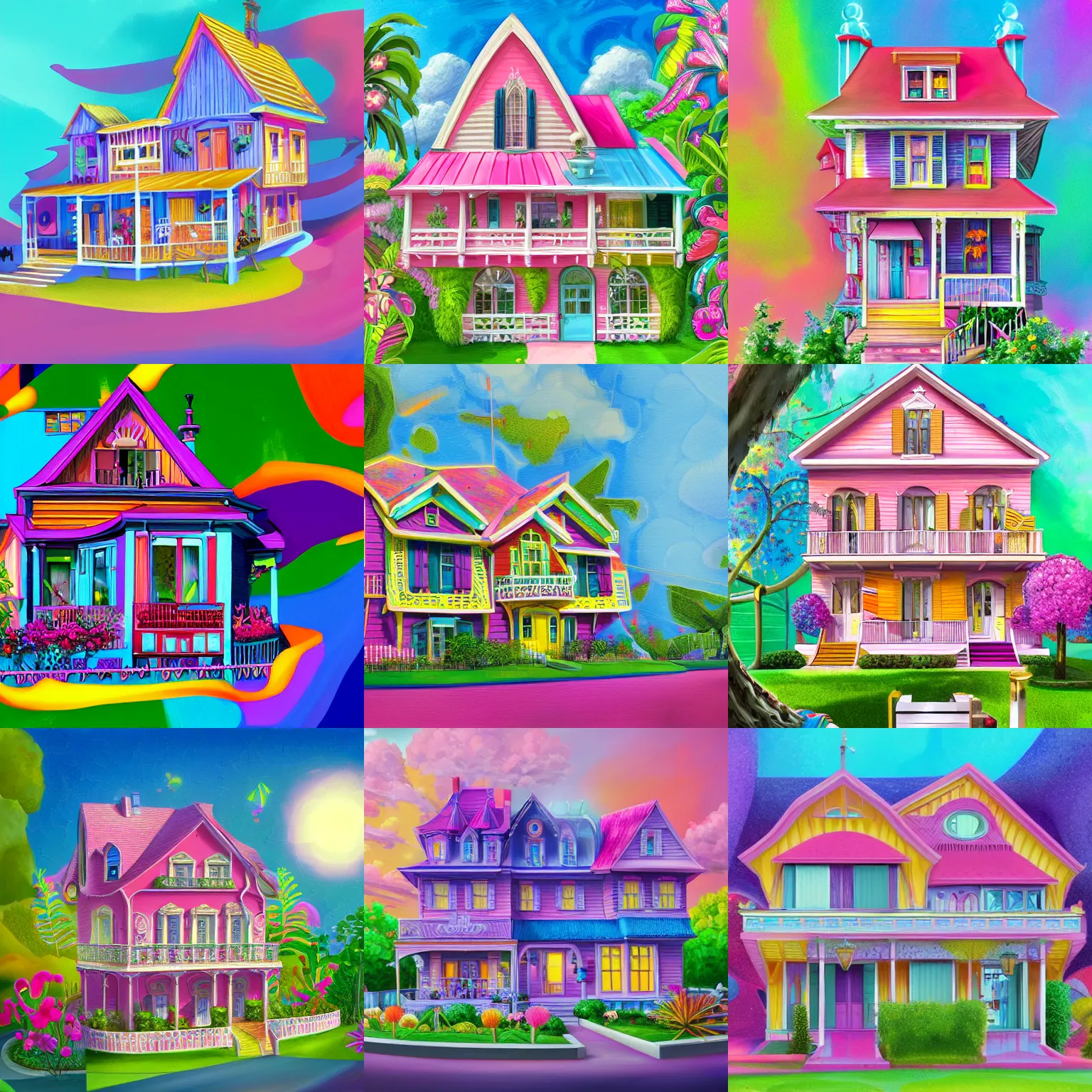 Prompt: a house designed by lisa frank and bosch, highly detailed, digital painting, artstation, smooth, sharp focus, 4 k