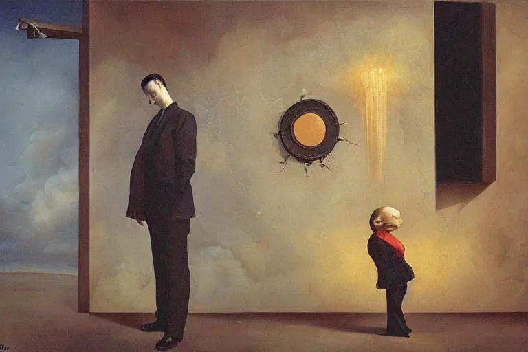 Prompt: realizing ones fate, surrealism, elegant oil painting, highly detailed