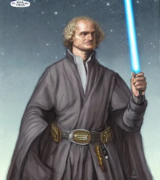 Image similar to a portrait of isaac newton as a jedi knight by cedric peyravernay and marc silvestri