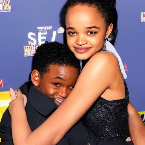 Prompt: kyla pratt hugs tom holland