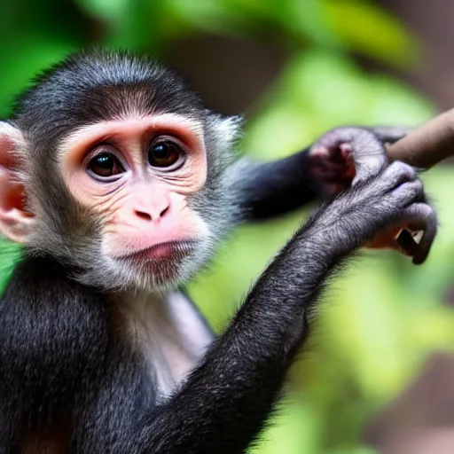 Image similar to cute baby monkey drinking water, 4k, realistic photo