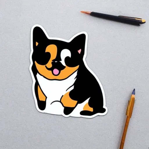 Prompt: a kawaii chubby goofy cute corgi sitting upright sticker illustration