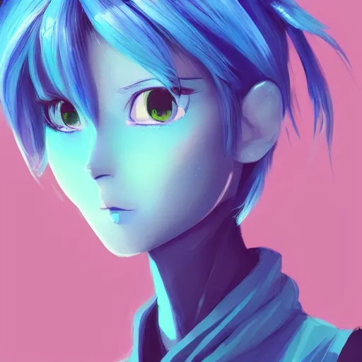 Prompt: 3 / 4 view portrait of anime pixie character with blue to green gradient hair, manga cover, highly detailed, digital painting, artstation, concept art, sharp focus, illustration, strong brush stroke, anime, sharp focus, ghibli studio, art by ilya kuvshinov, rossdraws