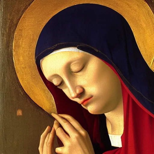 Image similar to original oil painting of a our lady of sorrows crying tears by alessandro allori fra angelico