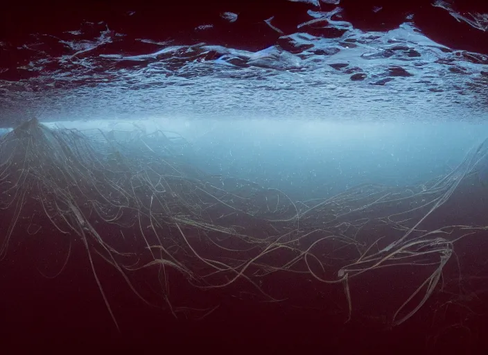 Prompt: underwater kelp forest beneath the ice of europa, award winning photograph