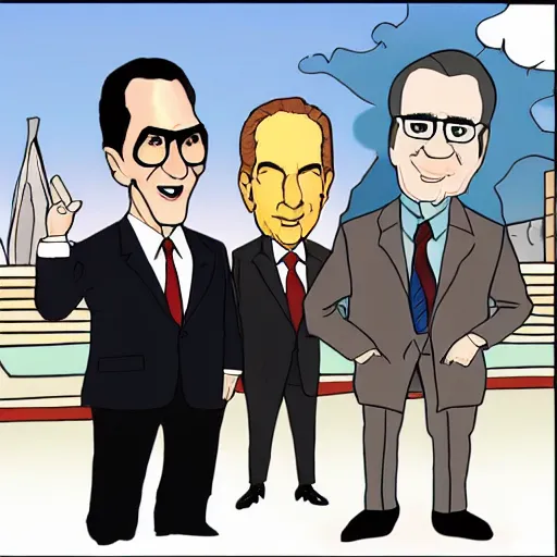 Image similar to henry kissinger and richard nixon as cartoon characters, tv frame, screenshot, trending on reddit,