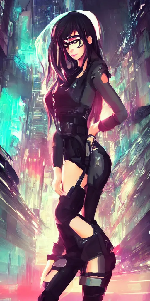 Prompt: fullbody portrait of a beautiful girl dressed in cyberpunk style, anime style, masterpiece, award - winning, artstation, pixiv