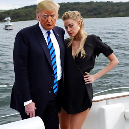 Prompt: Donald Trump and Amber Heard on a boat, vacation