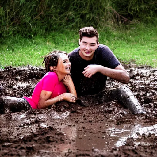 Image similar to a young couple rolling in the mud