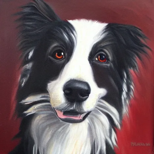 Image similar to a border collie in formal attire, oil painting