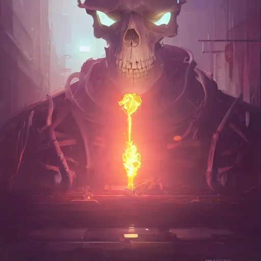 Image similar to a skull face monster minimalist, cyberpunk, behance hd by jesper ejsing, by rhads, makoto shinkai and lois van baarle, ilya kuvshinov, rossdraws global illumination ray tracing hdr radiating a glowing aura