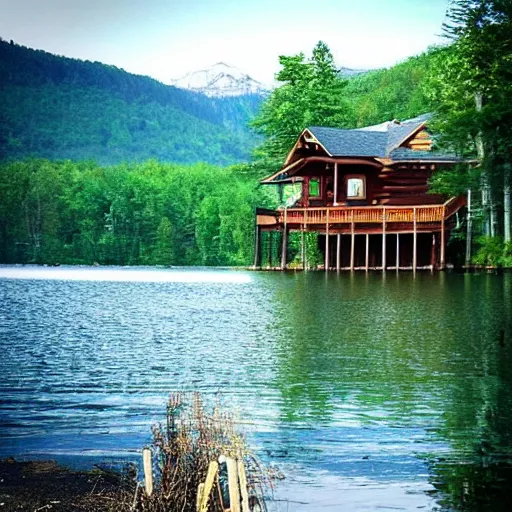 Prompt: “log cabin by the lake”