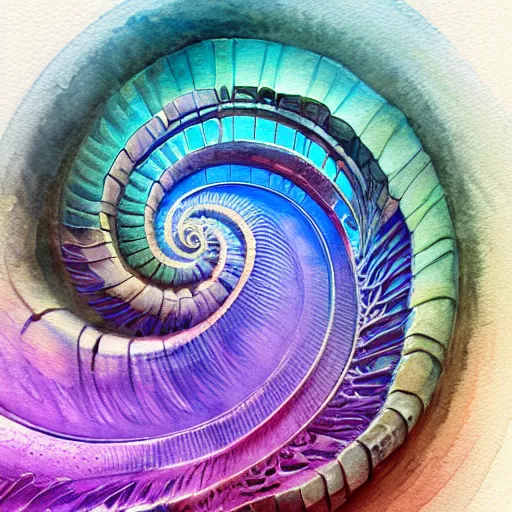 Image similar to beautiful watercolor painting of a spiraling 3 d mandelbulb, stunning, 4 k