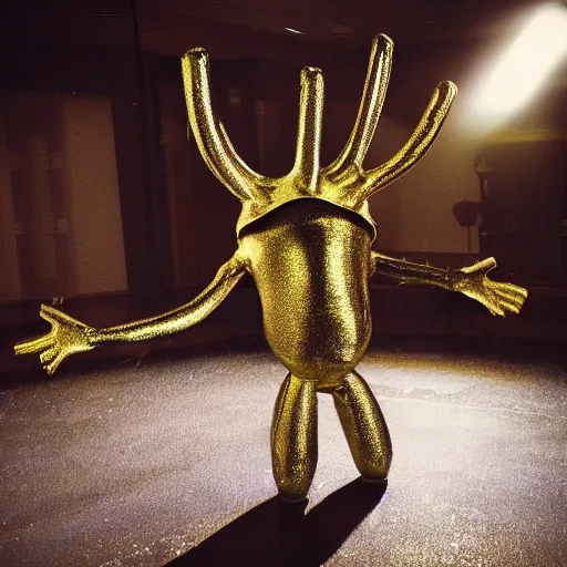 Image similar to a metallic, dancing alien