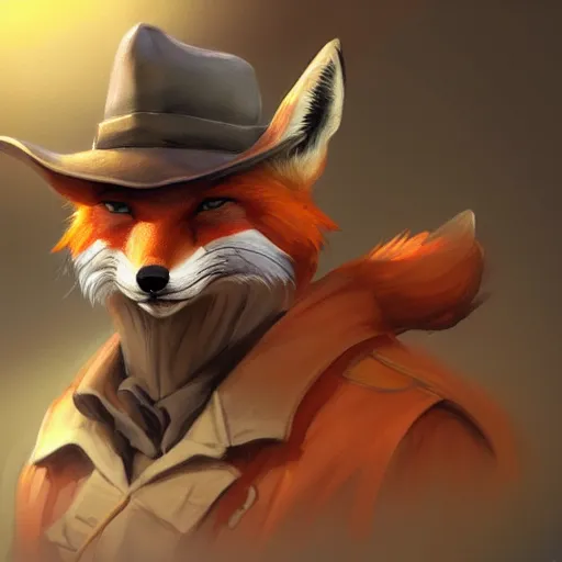 Image similar to a digital painting of a fox wearing a mafia hat, by stanley artgerm lau, frank frazetta, rossdraws, james jean, gerald brom, andrei riabovitchev, marc simonetti, and sakimichan, trending on artstation
