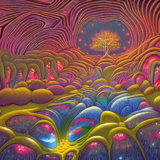 Image similar to psychedelic couch sofa in the pine forest, goose, milky way, designed by moebius, rob gonsalves, gustav dore, giuseppe arcimboldo and carl barks, louis wain, trending on artstation, canada, star, sharp focus, colorful refracted sparkles and lines, soft light, 8 k 4 k