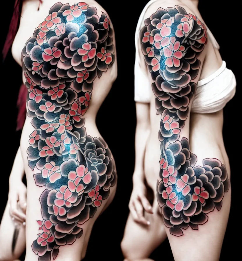 japanese tattoo woman, realistic, full body, rich in