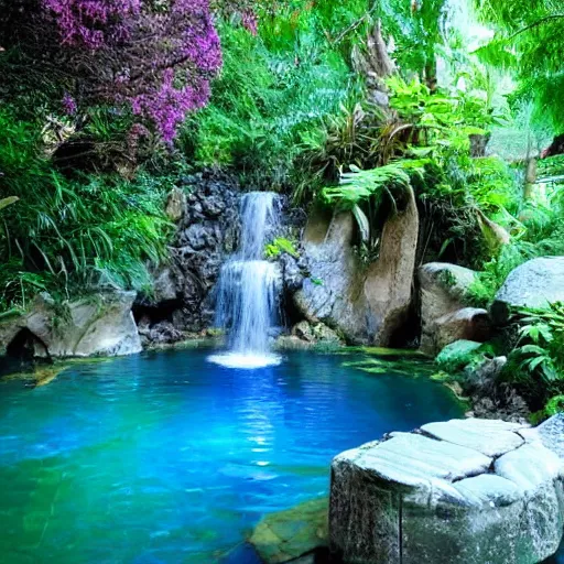 Image similar to beautiful lush magical enchanted serene cozy watery grotto