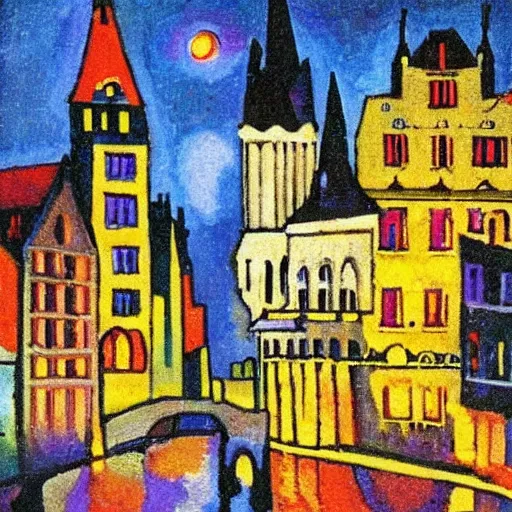 Image similar to night time in ghent by kandinsky