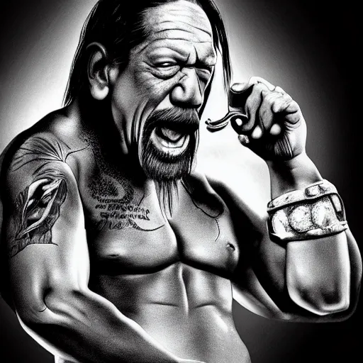 Prompt: danny trejo eating banana, intricate, highly detailed, featured, ambient lightning, octane render
