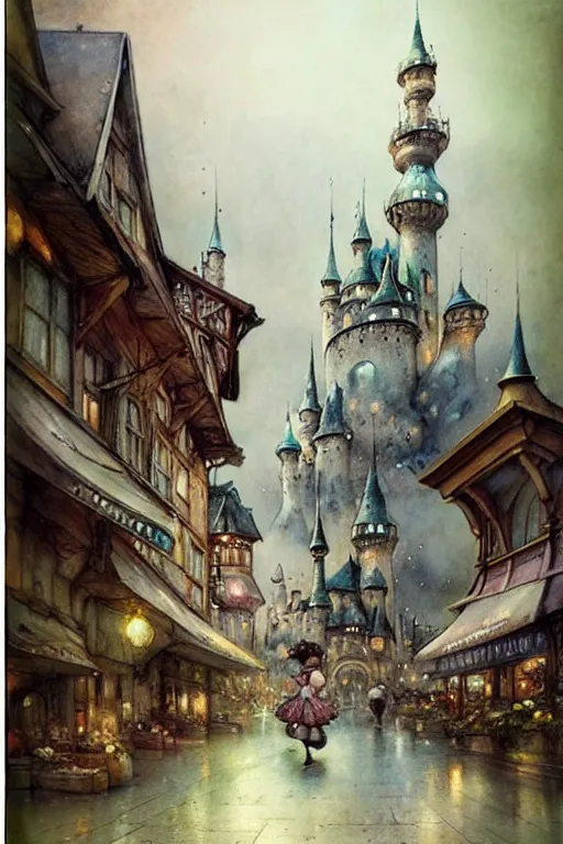 Image similar to (((((1950s fairy tale city . muted colors.))))) by Jean-Baptiste Monge !!!!!!!!!!!!!!!!!!!!!!!!!!!