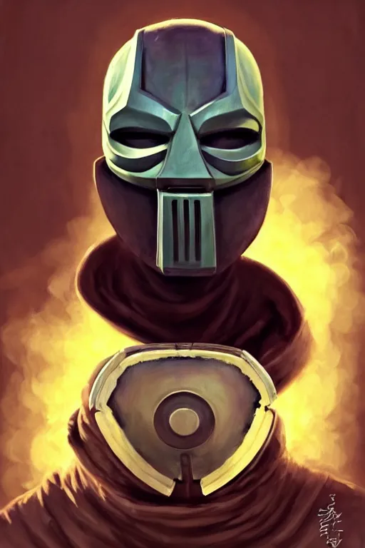 Image similar to mf doom as cooking pancakes animation pixar style, mf doom rapper madvillain gladiator mask, by magali villeneuve, artgerm, jeremy lipkin and michael garmash, rob rey and kentaro miura style, trending on art station