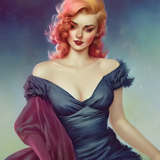 Image similar to a pinup by charlie bowater and anna dittmann and gil elvgren.